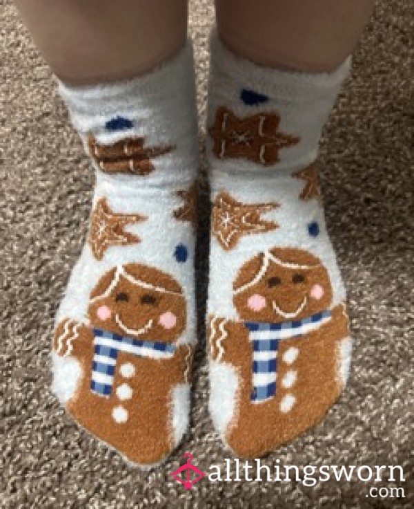 Fuzzy Christmas Gingerbread Socks