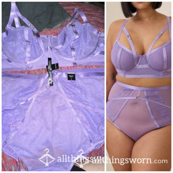 (NEVER WORN)GORGEOUS LILAC MESH & LACE LINGERIE SET