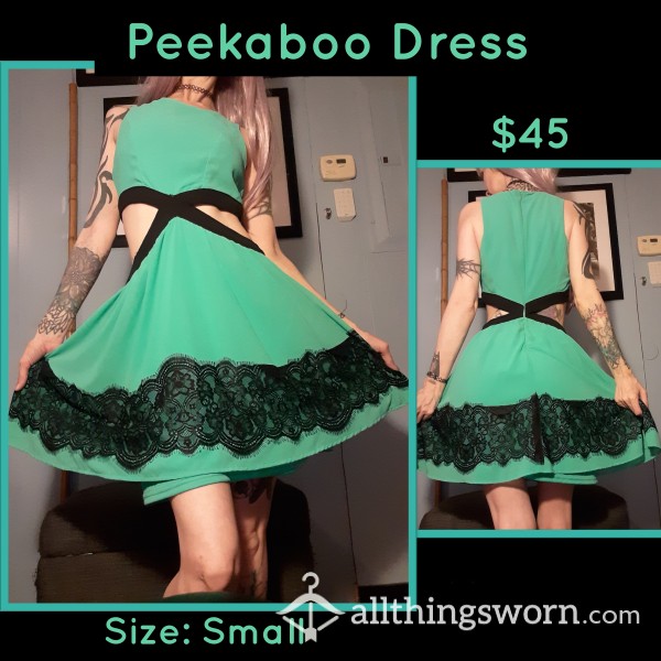 Green And Black Lace P**kaboo Dress - Small