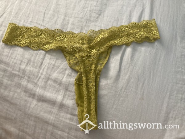 Green Lacy Flor*l Thong. Well Worn! Rip In Lace! 🚨On Sale!🚨