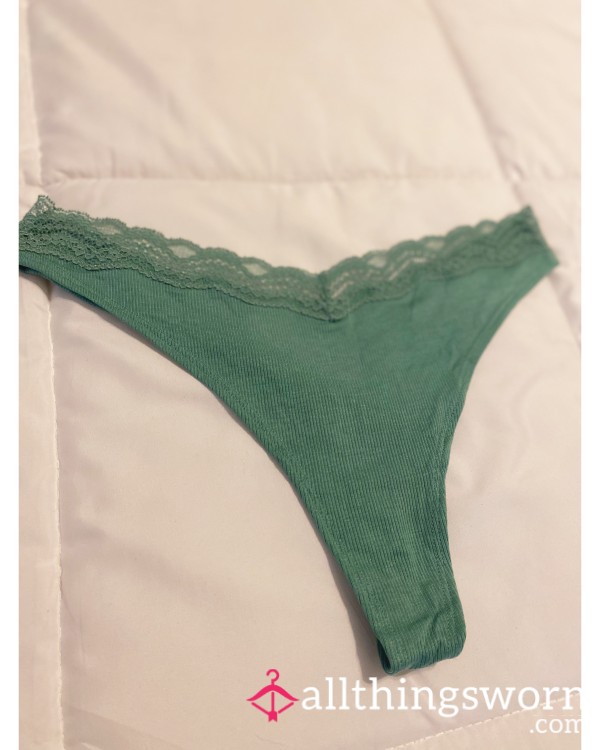 Green Thong With Lace Detail