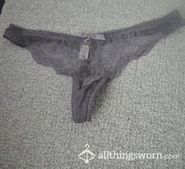 Grey Lace Thong