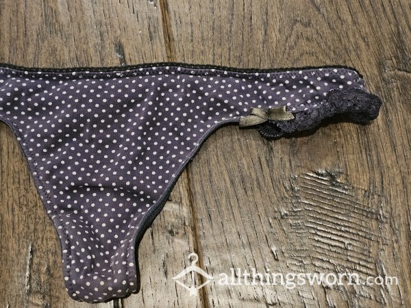 Grey Polkadot Thong