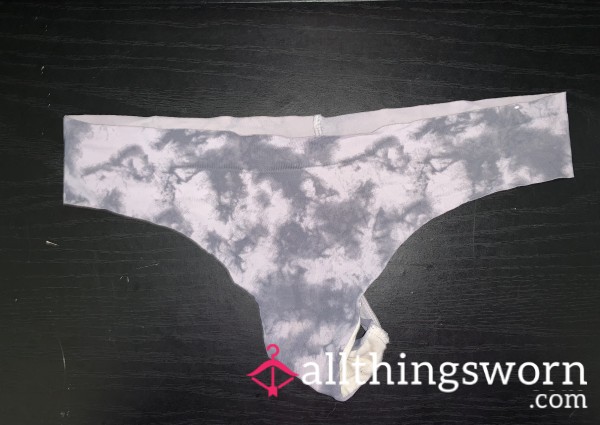 Grey/White Spandex Tie-Dye Thong