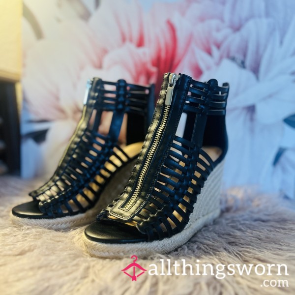 High Platform Black Strappy Shoes