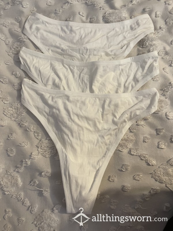 High Waist *white* Ribbed Cotton Thong