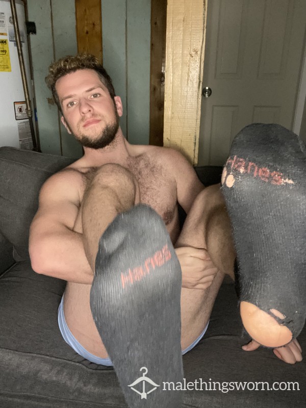 Holey Short Black Socks, Sweaty From Walking And Gym