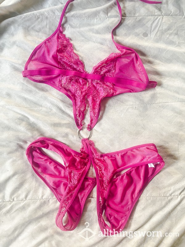 Hot Pink Crotchless Lingerie