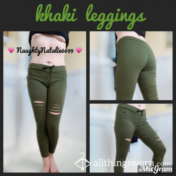 Khaki Leggings - See My Juices And More With This Material! Super Stretchy, Hugs In All The Right Places