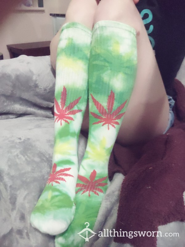 Knee High Graphic Design Socks Green Tall Socks