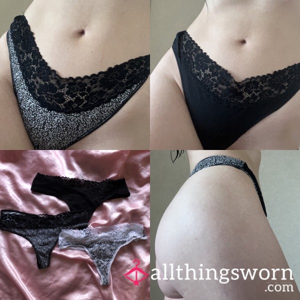 Lace Waistband Cotton Thongs Worn For You 🖤