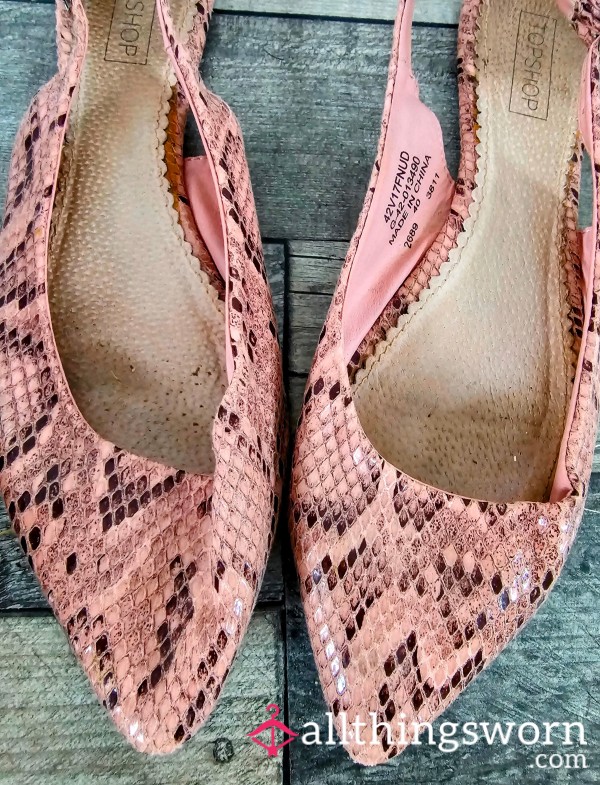 Ladies Well Worn Flat Pink Work Shoes For You Foot Fet**h Buyers And Lovers - Nice And Smelly As They Should Be !!