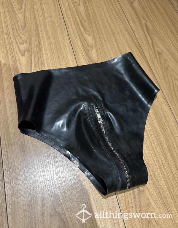 Latex Crotch Zip Pants Black Small