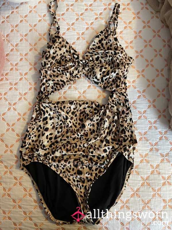 Leopard Cut Out One Piece Swim Suit