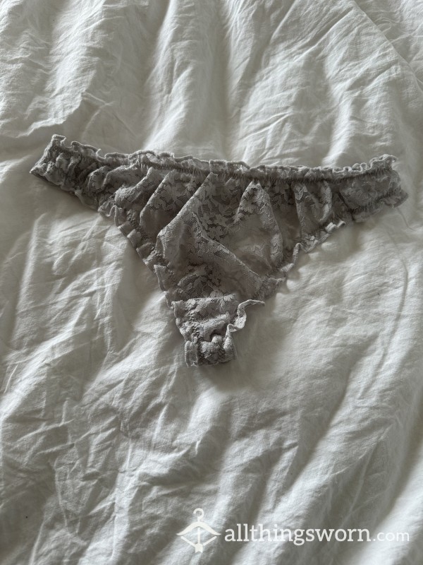 Light Gray Ruffled Lace Thong