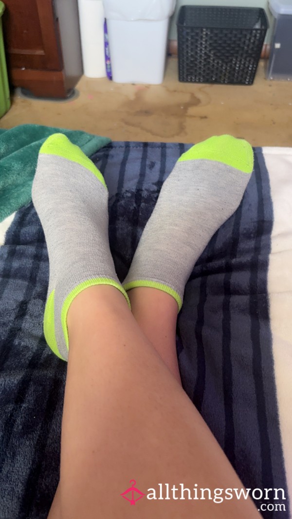 Light Grey And Lime Green Ankle Socks😍