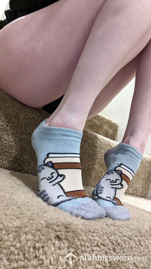 Little Blue Kitty Ankle Socks