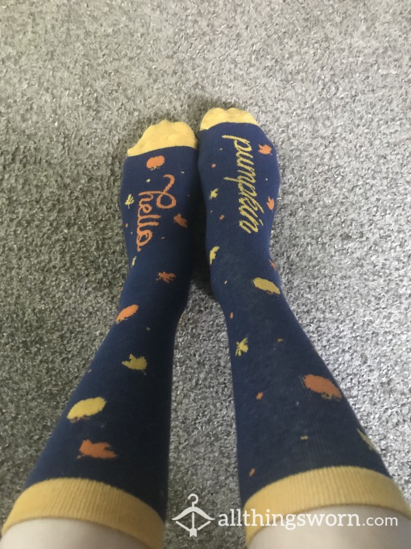 Long Hello Pumpkin Fall Socks