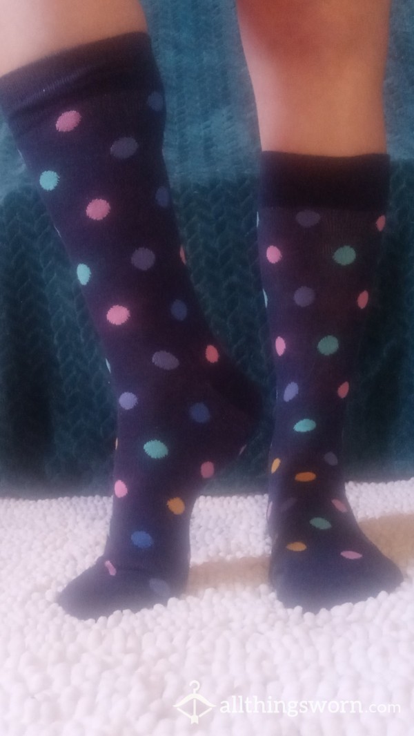 Long Navy Polka Dot Socks