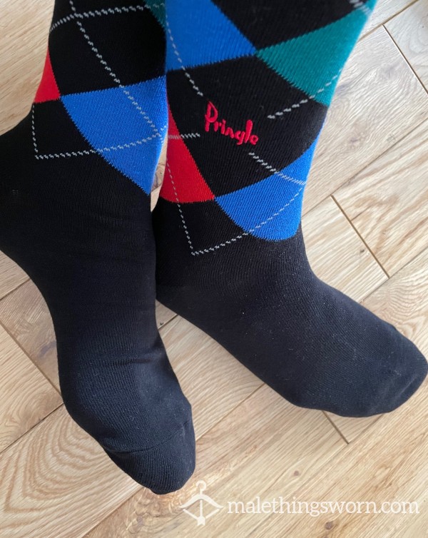 Luxury Pringle Scotland Argyle Patterned Dress Socks With Embroidered Logo, You Want To Sniff A Bit Of Cla**?