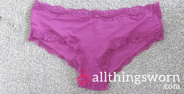 Magenta Silky Soft Touch Brazilian Panties With Lace Trim