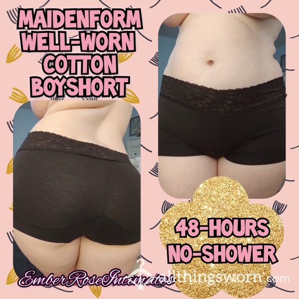 Maidenform Well-Worn Black Cotton Boyshorts