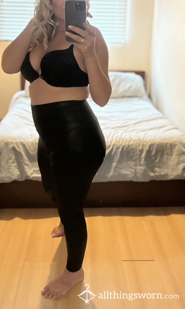 Matte Soft Pleather Leggings And Bra