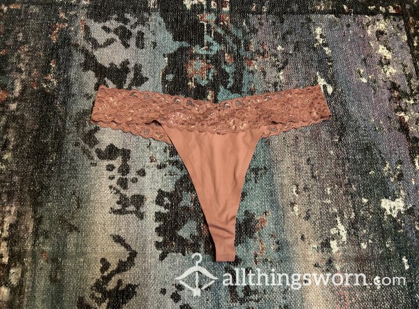 Mauve Lace Thong XL W/Cotton Gusset Ready For Wear