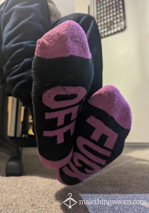 Thick Black Crew "f**k Off" Socks (One Pair Left)