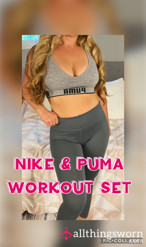 MILF Worn Nike Leggings And Puma Sports Bra Set Medium