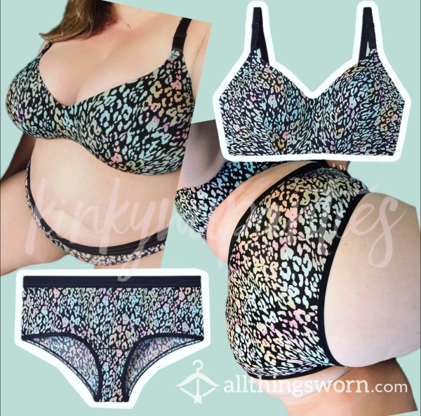 Multi-Color Pastel Leopard Bra & Panty Set - Includes Wear & U.S. Shipping