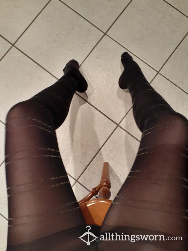 My S**y  Black W/Silver Sparkles Thin Well-Worn Tights!!