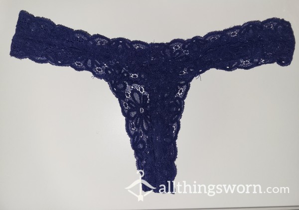 Navy Blue Lace Thong