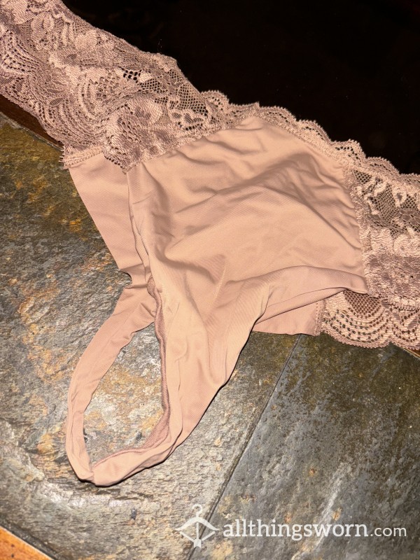 Nylon & Lace Nude Thongs