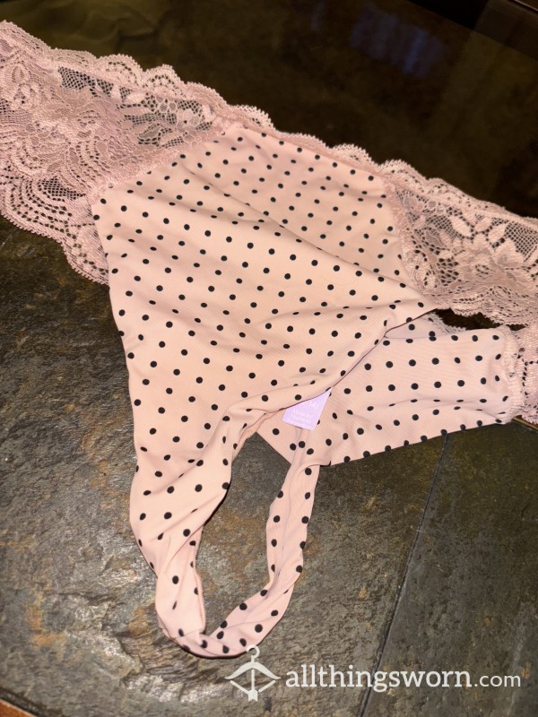 Nylon & Lace Polka Dot Thongs