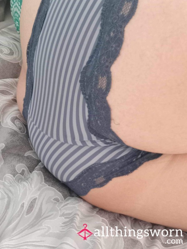 Old Blue Stripe Silky Panties 2 Days Worn