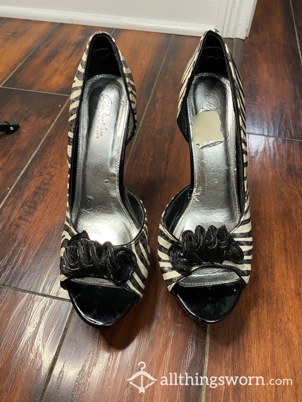 OLD Well Worn Zebra Print High Heels