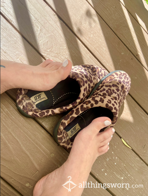 Old Worn In Leopard Slippers