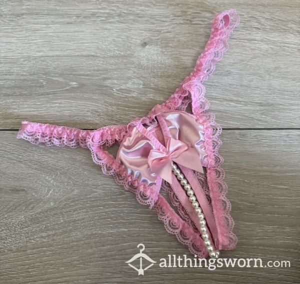 Crotchless Pink Satin, Lace Thong