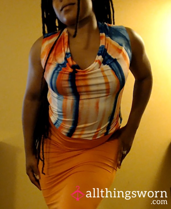 Orange And Blue Sleeveless Top