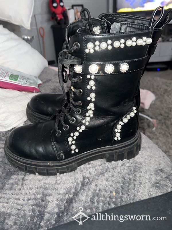 Pearl Black Combat Boots