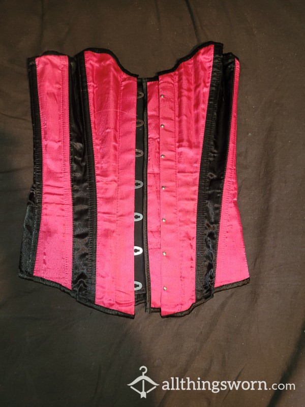  PINK / BLACK STRIPPED STEEL BONED CORSET SZ SMALL