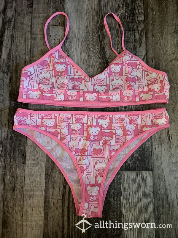 Pink Bralette Set/ 2 Piece Set/ Size L-XL