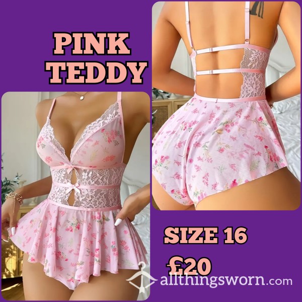 PINK Flor*l Print Slip Lacy Teddy, Backless  Size 16 🩱