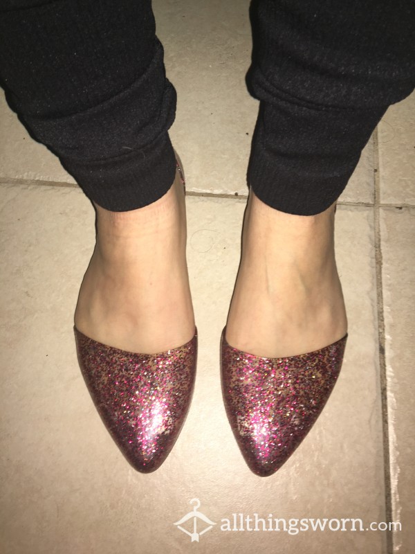 Pink Glittery Plastic Flats Very Well Worn