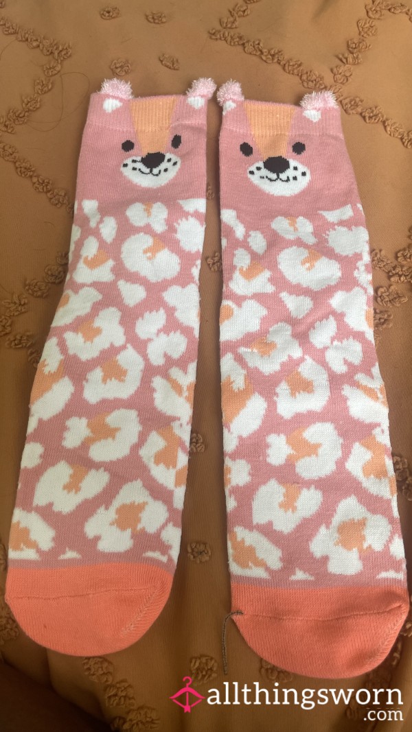 Pink Llama Socks With Furry Ears