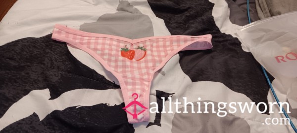 Pink Spandex Checkered Kawaii Strawberry Thong Size- XL