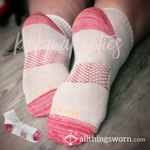 Pink & White Cotton Ankle Socks - Includes 2-day Wear & U.S. Shipping