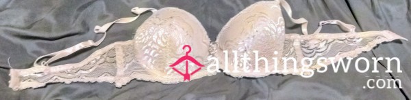 Pinkish/Tan Padded Lace Bra. Well-worn.