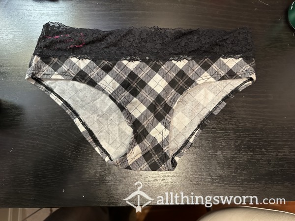 Plaid Black And White Cotton Bikini La Senza Lace Trim Panties